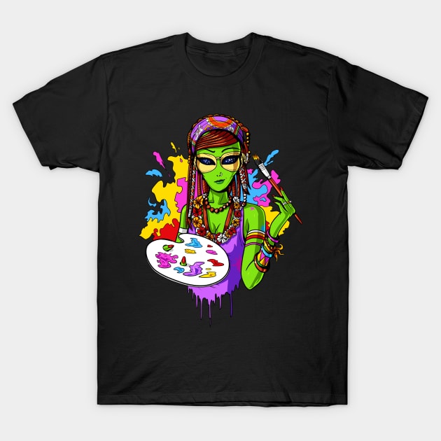 Hippie Alien Painter T-Shirt by underheaven